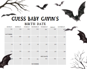 949 Bats Halloween Baby Shower Calendar 10x8: 949 Bats Halloween Baby Shower Calendar