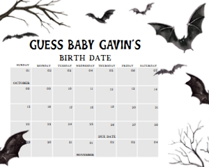 949 Bats Halloween Baby Shower Calendar 20x16: 949 Bats Halloween Baby Shower Calendar