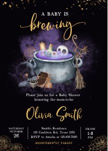 953 Gold Gothic A Baby is Brewing Baby Shower Invitation Set design preview