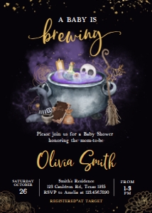 953 Gold Gothic A Baby is Brewing Baby Shower Invitation: 953 Gold Gothic A Baby is Brewing Baby Shower Invitation Set