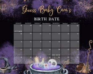953 Gold Gothic A Baby is Brewing Baby Shower Calendar design preview