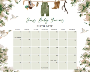 964 Duck Hunting Baby Shower Calendar 10x8: 964 Duck Hunting Baby Shower Calendar