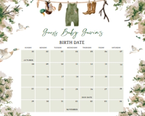 964 Duck Hunting Baby Shower Calendar 20x16: 964 Duck Hunting Baby Shower Calendar