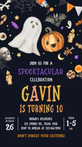 18BD Spooktacular Halloween Party Birthday Invitation Mobile A: 18BD Spooktacular Halloween Party Birthday Invitation A