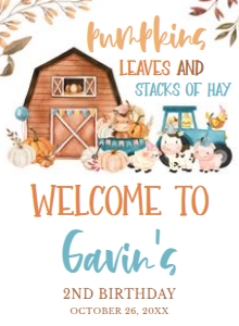16BD Leaves and Stacks of Hay Farm Animals Birthday Welcome Sign 11x15: 16BD Leaves and Stacks of Hay Farm Animals Birthday Welcome Sign