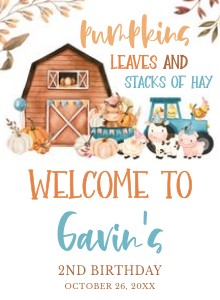 16BD Leaves and Stacks of Hay Farm Animals Birthday Welcome Sign design preview