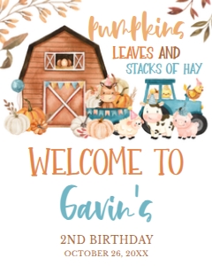 16BD Leaves and Stacks of Hay Farm Animals Birthday Welcome Sign 16x20: 16BD Leaves and Stacks of Hay Farm Animals Birthday Welcome Sign