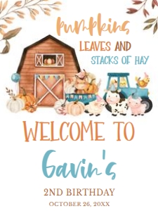 16BD Leaves and Stacks of Hay Farm Animals Birthday Welcome Sign 18x24: 16BD Leaves and Stacks of Hay Farm Animals Birthday Welcome Sign