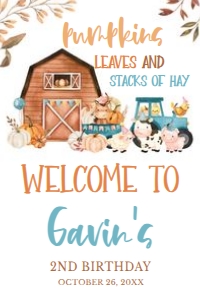 16BD Leaves and Stacks of Hay Farm Animals Birthday Welcome Sign 20x30: 16BD Leaves and Stacks of Hay Farm Animals Birthday Welcome Sign