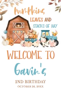 16BD Leaves and Stacks of Hay Farm Animals Birthday Welcome Sign 24x36: 16BD Leaves and Stacks of Hay Farm Animals Birthday Welcome Sign