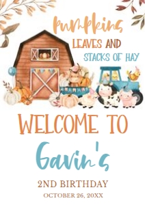 16BD Leaves and Stacks of Hay Farm Animals Birthday Welcome Sign A1: 16BD Leaves and Stacks of Hay Farm Animals Birthday Welcome Sign