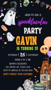 18BD Spooktacular Halloween Party Birthday Invitation Mobile C: 18BD Spooktacular Halloween Party Birthday Invitation C