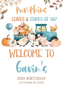 17BD Farm Animals Leaves and Stacks of Hay Birthday Welcome Sign design preview