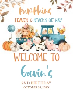 17BD Farm Animals Leaves and Stacks of Hay Birthday Welcome Sign 16x20: 17BD Farm Animals Leaves and Stacks of Hay Birthday Welcome Sign