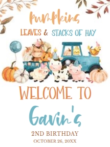 17BD Farm Animals Leaves and Stacks of Hay Birthday Welcome Sign 18x24: 17BD Farm Animals Leaves and Stacks of Hay Birthday Welcome Sign