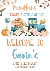 17BD Farm Animals Leaves and Stacks of Hay Birthday Welcome Sign A2: 17BD Farm Animals Leaves and Stacks of Hay Birthday Welcome Sign