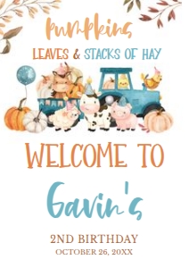 17BD Farm Animals Leaves and Stacks of Hay Birthday Welcome Sign A3: 17BD Farm Animals Leaves and Stacks of Hay Birthday Welcome Sign