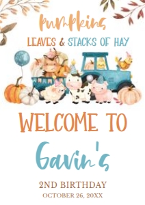 17BD Farm Animals Leaves and Stacks of Hay Birthday Welcome Sign A4: 17BD Farm Animals Leaves and Stacks of Hay Birthday Welcome Sign