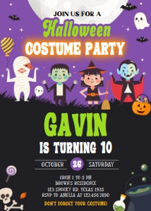 19BD Halloween Costume Party Birthday Invitation A: 19BD Halloween Costume Party Birthday Invitation A