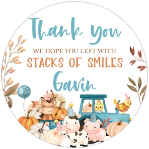 17BD Farm Animals Leaves and Stacks of Hay Birthday Round Favor Tags: 17BD Farm Animals Leaves and Stacks of Hay Birthday Favor Tags