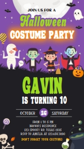 19BD Halloween Costume Party Birthday Invitation Mobile A: 19BD Halloween Costume Party Birthday Invitation A