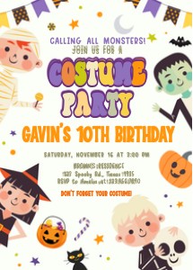 19BD Halloween Costume Party Birthday Invitation B design preview