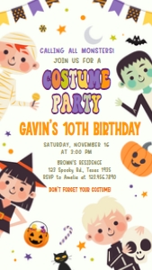 19BD Halloween Costume Party Birthday Invitation Mobile B: 19BD Halloween Costume Party Birthday Invitation B