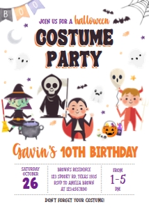 19BD Halloween Costume Party Birthday Invitation C: 19BD Halloween Costume Party Birthday Invitation C