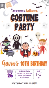 19BD Halloween Costume Party Birthday Invitation Mobile C: 19BD Halloween Costume Party Birthday Invitation C