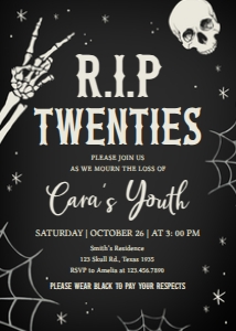 23BD RIP Twenties Birthday Party Invitation A: 23BD RIP Twenties Birthday Party Invitation A