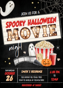 13SE Spooky Halloween Movie Night Seasonal Invitation B: 13SE Spooky Halloween Movie Night Seasonal Invitation B
