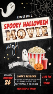 13SE Spooky Halloween Movie Night Seasonal Invitation Mobile B: 13SE Spooky Halloween Movie Night Seasonal Invitation B