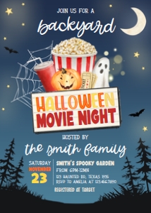 15SE Backyard Halloween Movie Night Seasonal Invitation C: 15SE Backyard Halloween Movie Night Invitation C