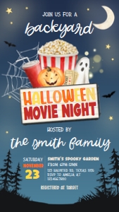 15SE Backyard Halloween Movie Night Seasonal Invitation Mobile C: 15SE Backyard Halloween Movie Night Invitation C