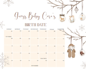 975 Merry Little Baby Shower Calendar 20x16: 975 Merry Little Baby Shower Calendar