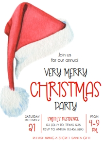 21SE Christmas Party Santa Hat Seasonal Invitation B: 21SE Christmas Party Santa Hat Invitation B