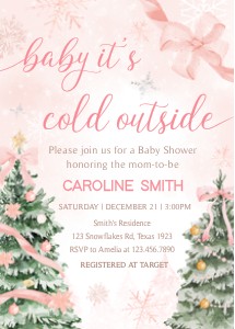 979 Pink Bow Baby it's Cold Outside Baby Shower Invitation Set design preview
