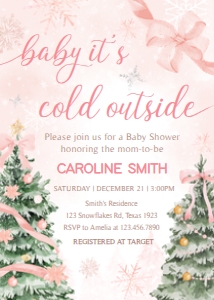 979 Pink Bow Baby it's Cold Outside Baby Shower Invitation: 979 Pink Bow Baby it's Cold Outside Baby Shower Invitation Set