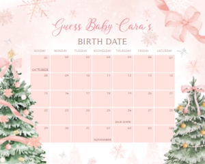 979 Pink Bow Baby it's Cold Outside Baby Shower Calendar 10x8: 979 Pink Bow Baby it's Cold Outside Baby Shower Calendar
