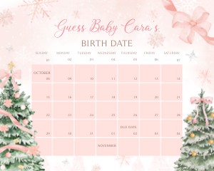 979 Pink Bow Baby it's Cold Outside Baby Shower Calendar design preview