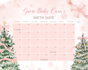 979 Pink Bow Baby it's Cold Outside Baby Shower Calendar 20x16: 979 Pink Bow Baby it's Cold Outside Baby Shower Calendar