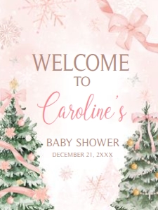 979 Pink Bow Baby it's Cold Outside Baby Shower Welcome Sign 18x24: 979 Pink Bow Baby it's Cold Outside Baby Shower Welcome Sign