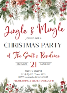26SE Jingle and Mingle Greenery Christmas Party Invitation A: 26SE Jingle and Mingle Greenery Christmas Party Invitation