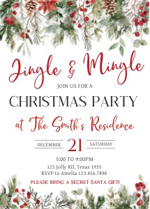 26SE Jingle and Mingle Greenery Christmas Party Invitation design preview