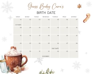984 Snowflakes Baby it's Cold Outside Baby Shower Calendar design preview