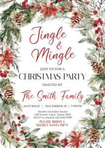 26SE Jingle and Mingle Greenery Christmas Party Invitation B: 26SE Jingle and Mingle Greenery Christmas Party Invitation B