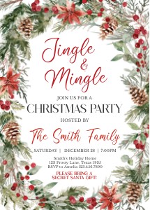 26SE Jingle and Mingle Greenery Christmas Party Invitation B design preview
