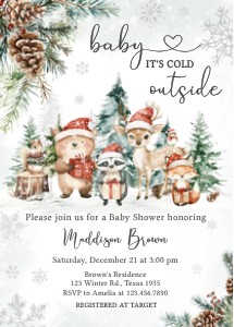 987 Winter Woodland Baby Shower Invitation Set design preview