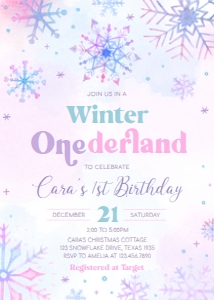 25BD Snowflakes Winter Onederland Birthday Invitation: 25BD Snowflakes Winter Onederland Birthday Invitation