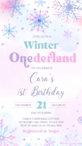 25BD Snowflakes Winter Onederland Birthday Invitation Mobile: 25BD Snowflakes Winter Onederland Birthday Invitation
